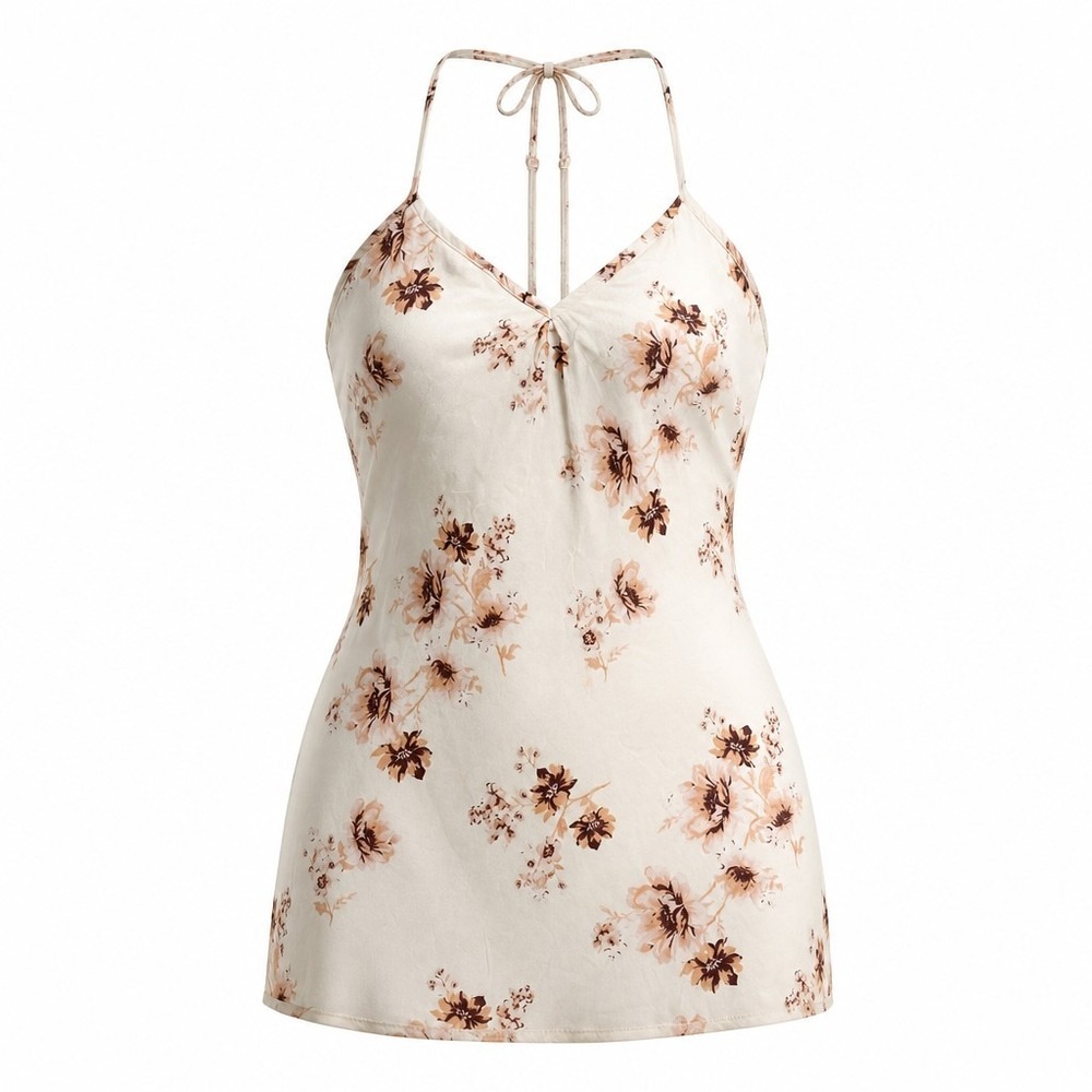 Lunachix XS Ivory Floral Strappy Mini Dress Womens Boho Casual Festival